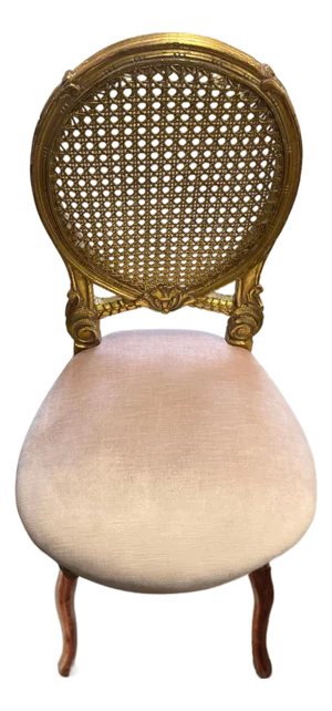 Vintage Louis XVI‑Style Cane Back Accent Chair in Gold Finish