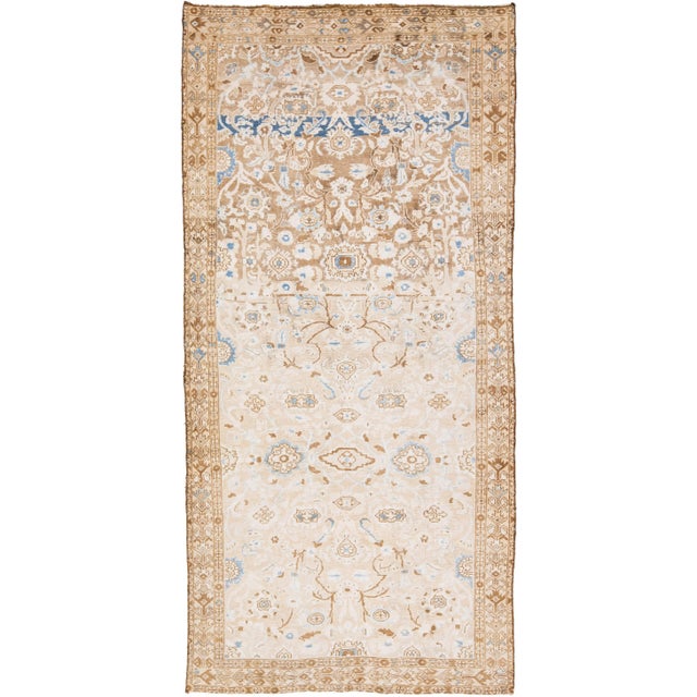 Beige 1960s Vintage Malayer Shabby Chic Handmade Floral Beige Wool Runner For Sale - Image 8 of 8