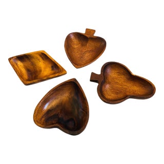 Mid Century Wood Card Suit Dishes - Set of 4 For Sale