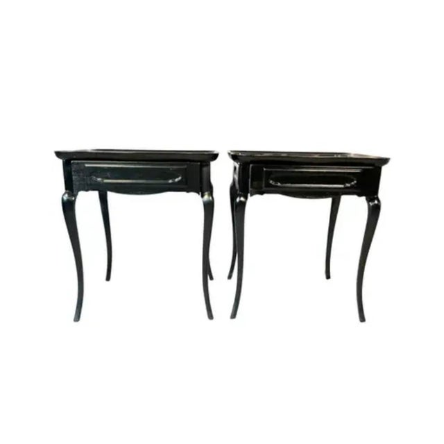 French Black Painted Wooden Side or End Tables, a Pair For Sale - Image 11 of 11
