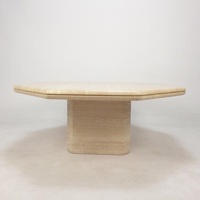 Beige Italian Octagon Coffee Table in Travertine, 1980s For Sale - Image 8 of 15