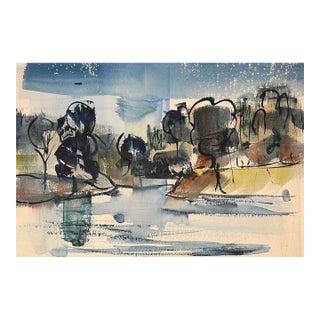 1950s Ray Ridabock River Watercolor Painting For Sale
