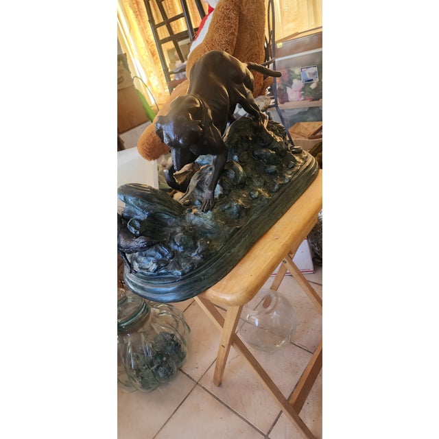 1960s Hunting Dog Chasing Pheasant Bronze Dog Sculpture For Sale - Image 4 of 5