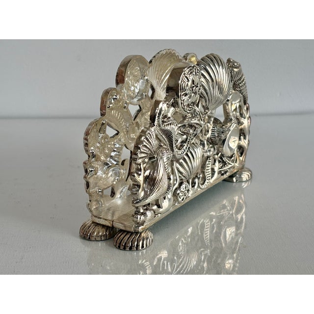 Art Nouveau Vintage Godinger Seashell Seahorse Starfish Napkin Holder Silver Plate For Sale - Image 3 of 8