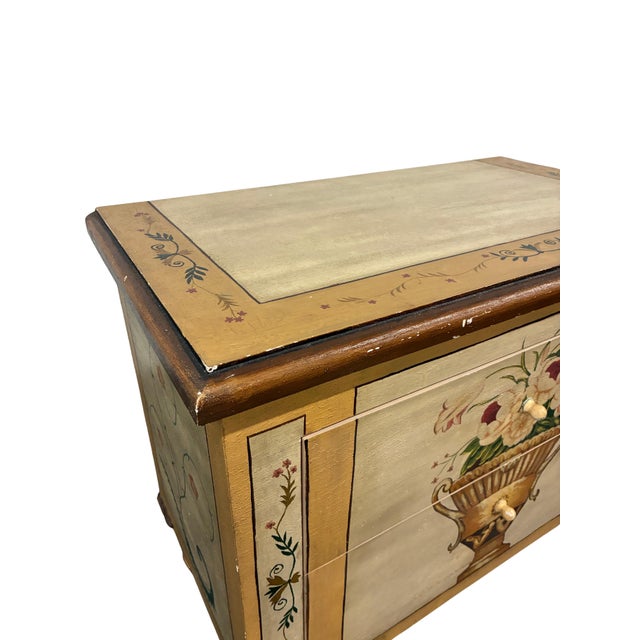 Vintage Hand-Painted Neoclassical Floral Urn Two-Drawer Accent Chest For Sale - Image 9 of 12