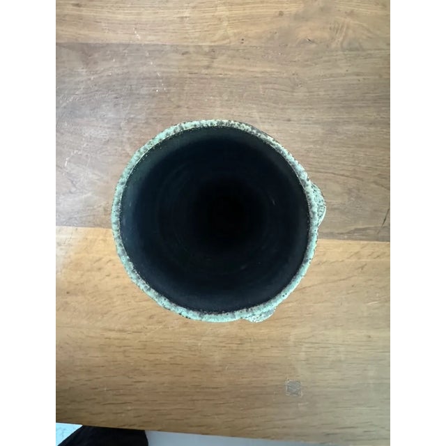 Late 20th Century Vintage Rustic Turquoise Ceramic Vase For Sale - Image 5 of 5