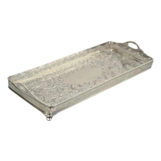 Vintage Wilcox Victorian Floral Engraved Narrow Silver Plated Trinket Dish For Sale