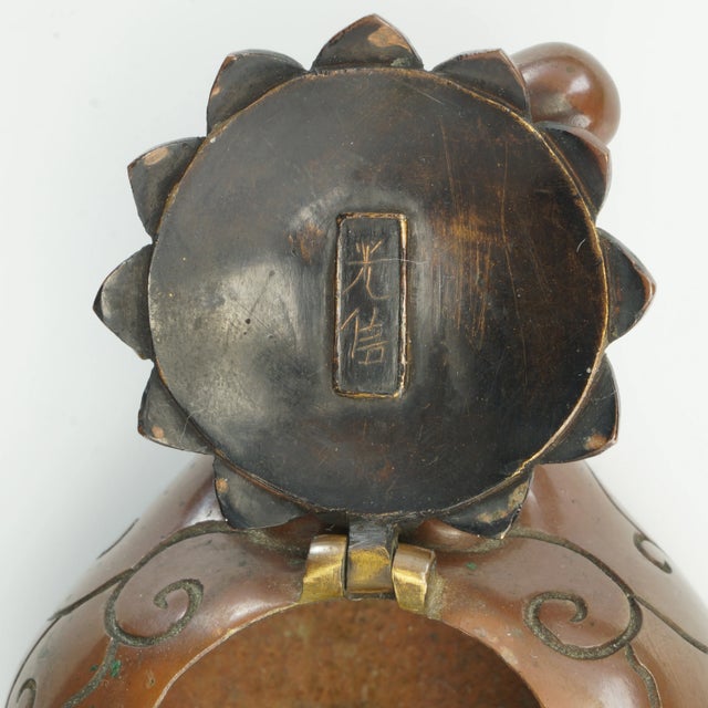 Japanese Meiji Inkwell Mixed Metal Mokugyo Drum Design For Sale - Image 9 of 10