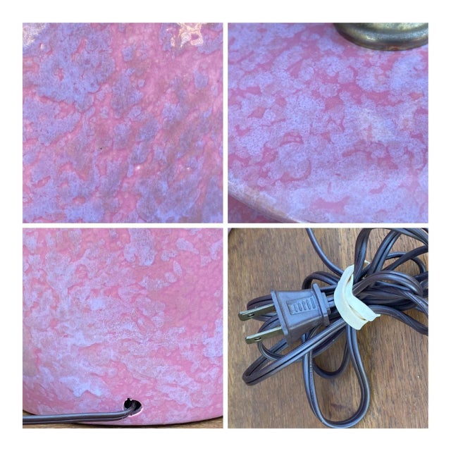 Vintage Mottled Pink Glazed Ceramic Table Lamp For Sale - Image 12 of 13