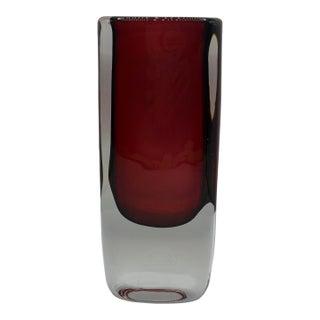 Rare Vintage Orrefors Expo Cased Glass Vase, Nils Landberg Red Art Glass For Sale