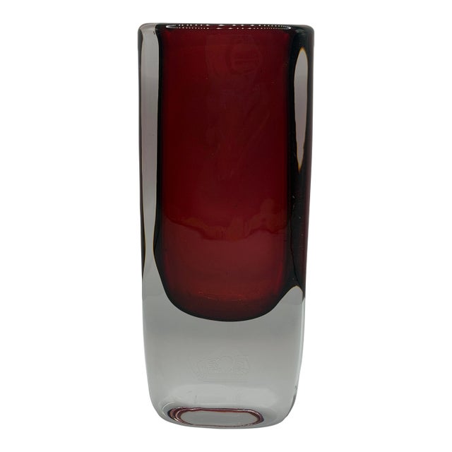 Rare Vintage Orrefors Expo Cased Glass Vase, Nils Landberg Red Art Glass For Sale