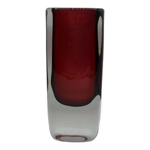 Rare Vintage Orrefors Expo Cased Glass Vase, Nils Landberg Red Art Glass