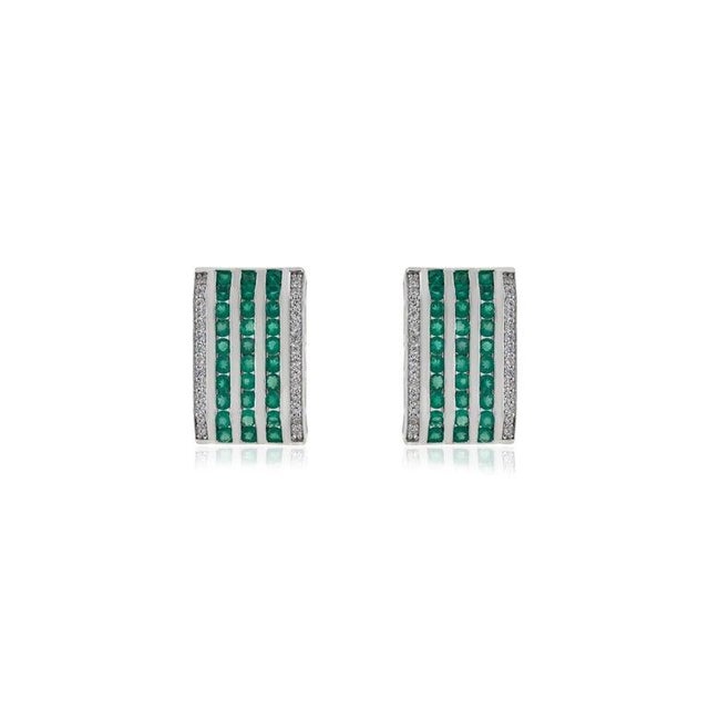 Multi-Band Green Onyx & Zircon Statement Silver Earrings- A Pair For Sale - Image 6 of 11