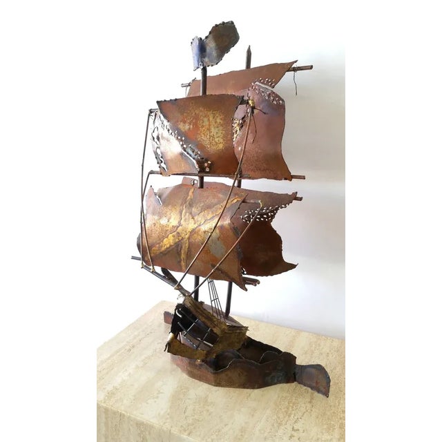 Mid Century Metal Brutalist Sailboat Sculture For Sale In Miami - Image 6 of 6