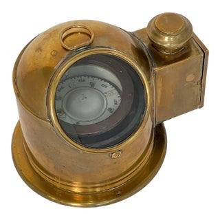 English Ship's Binnacle Compass of Brass With Side Burner Light For Sale