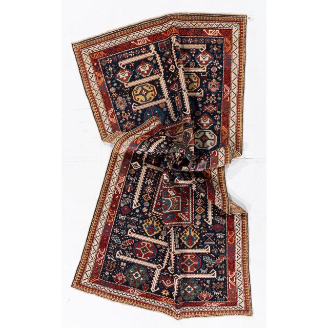 Antique Circa 1880 Blue Akstafa Caucasian Hand Knotted Rug 3'10 X 8'2 For Sale In New York - Image 6 of 11