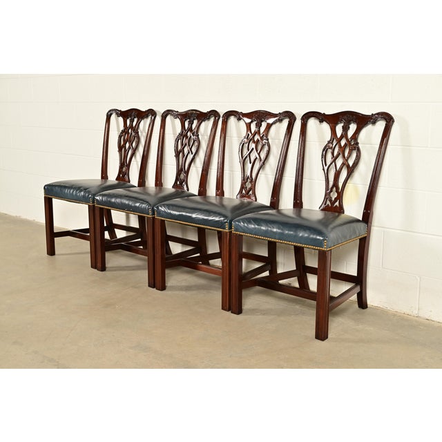 English Councill Craftsmen Georgian Carved Mahogany Dining Chairs, Set of Four For Sale - Image 3 of 13