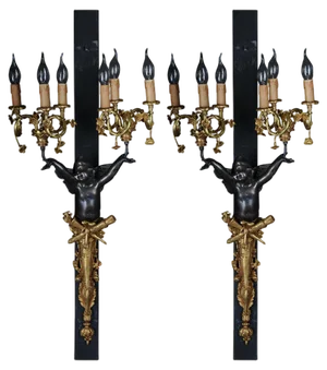 Empire Gilt Bronze Putto Sconces, Set of 2