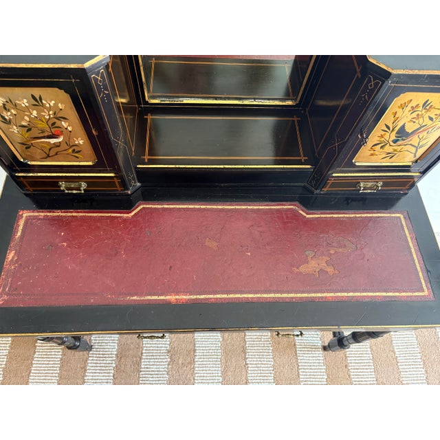 Vintage Chinoiserie Bonheur Du Jour Desk With Hand-Painted Panels & Mirror For Sale In Washington DC - Image 6 of 12