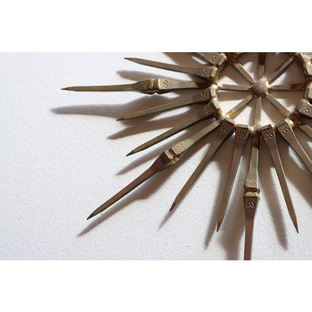 Vintage Brutalist Mixed Metal Horseshoe Nail Starburst Wall Sculpture Ornament For Sale - Image 9 of 14