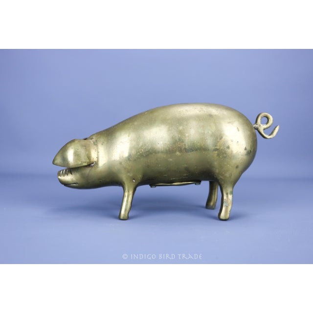 Mid-Century Modern Large Vintage Solid Brass Piggy Bank Pig Sculpture For Sale - Image 3 of 9