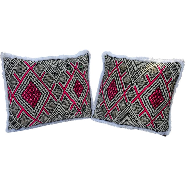 Mid-Century Modern Pink-Patterned Moroccan Pillows, S/2 For Sale - Image 3 of 11