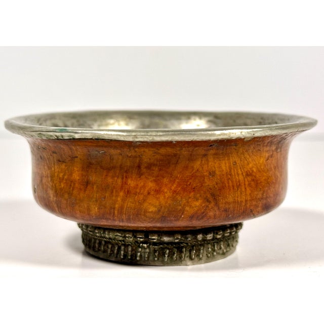 Antique Tibetan Burlwood Tea Bowl with Silver Lining For Sale - Image 4 of 10