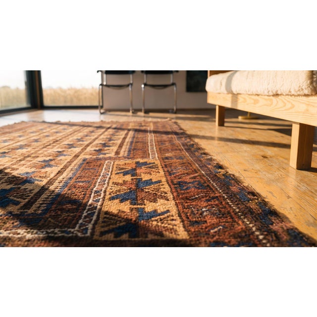 Camel 1890s Geometric Tribal Antique Baluch-Turkmen Rug 2'9" X 4'7" Handknotted Wool Carpet For Sale - Image 8 of 8