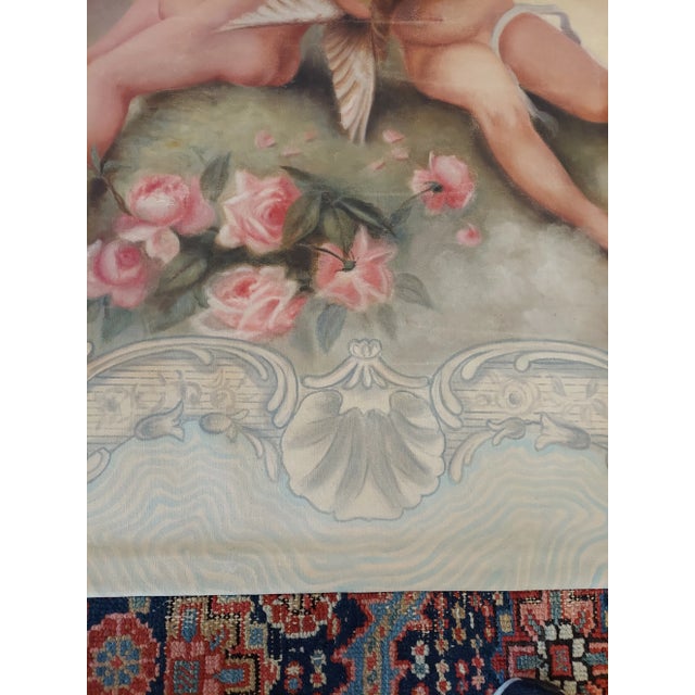 Cream 1920s Signed M. Van Der Voort Oil Painting on Canvas of Cherubs For Sale - Image 8 of 10