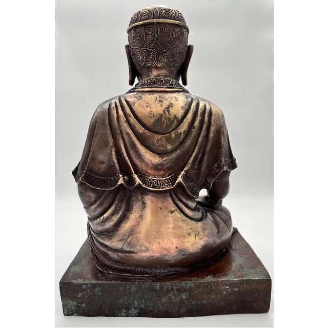 Mid 20th Century Mid-Century Large Gilded Bronze Buddha Statue 15" Tall For Sale - Image 5 of 11