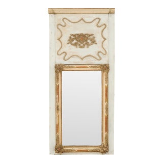 19th Century French Painted & Gilt Trumeau Mirror With Carved Decoration For Sale