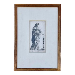 Early Impression After Jan De Bisschop “Vestal Virgin” Etching, Classical Figure in Gilt Frame For Sale