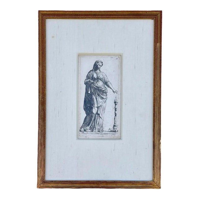 Early Impression After Jan De Bisschop “Vestal Virgin” Etching, Classical Figure in Gilt Frame For Sale