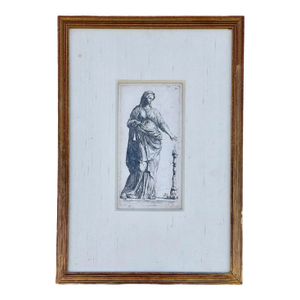 Early Impression After Jan De Bisschop “Vestal Virgin” Etching, Classical Figure in Gilt Frame