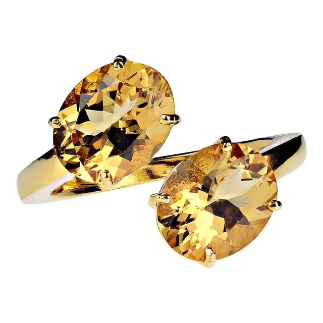 Golden Beryl Bypass Ring in Gold Over Sterling Silver Size 8 For Sale