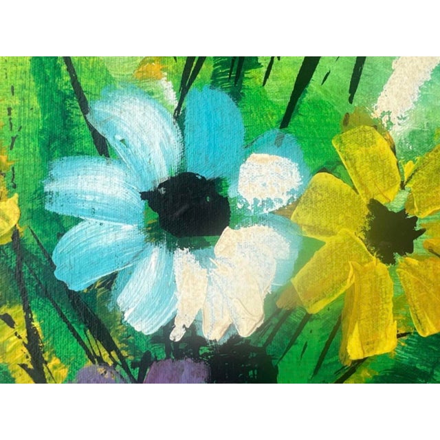 1960s 60s X Large Thimas Lee Mid Century Modern Birds and Vivid Floral Oil Painting Framed For Sale - Image 5 of 13