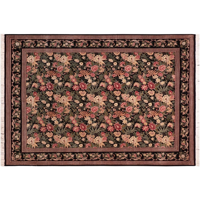 Black Elegant FLoral David Pak-Persian Black/Green Wool Rug - 8'1'' X 10'1'' For Sale - Image 8 of 9