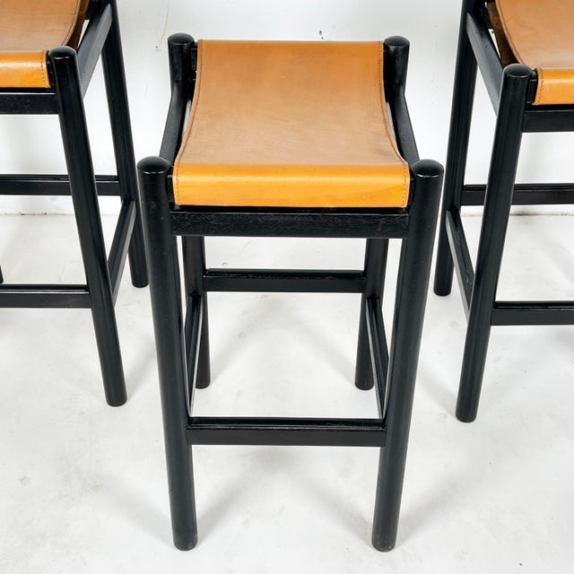 Brown C. 1970s Mary Featherstone Set of Three "Hobb" Stools With Leather Seats For Sale - Image 8 of 9