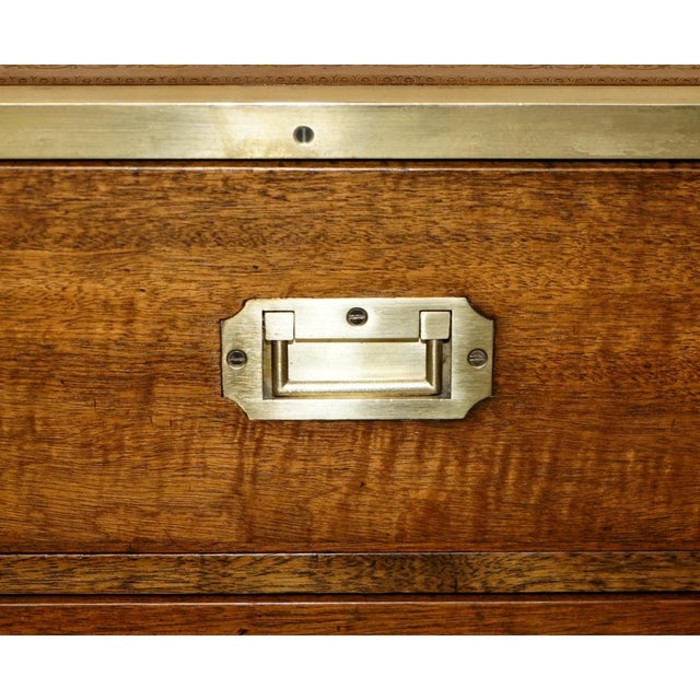 Fully Military Campaign Kennedy Leather Side Table with Drawers from Harrods For Sale - Image 6 of 18