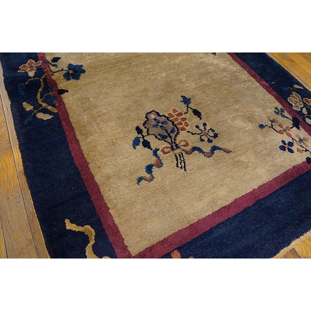 Antique Art Deco Chinese rug, measures: 3'2" x 5'0". Floral Antique Hand Knotted Pile Ivory Beige Cream White 1920s...