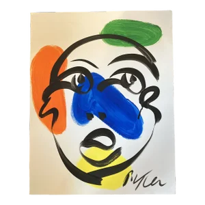 Contemporary Original Peter Robert Keil Abstract Portrait Painting Signed