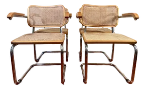 1980s Marcel Breuer Style Cantilever Cesca Styled Arm Chairs - Set of 4