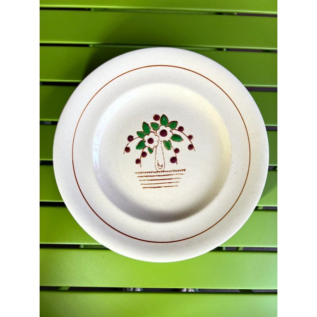 Art Deco Set of 4 French Longwy Faïence 9" Plates With Raised Enamel Cherries, Art Nouveau For Sale - Image 3 of 11