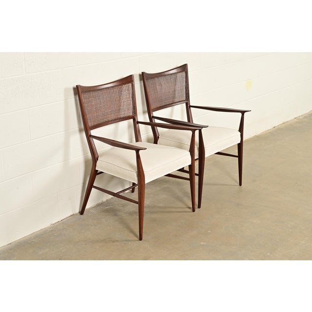 Paul McCobb Irwin Collection Mid-Century Modern Sculpted Walnut Cane Back Armchairs, Newly Refinished For Sale - Image 12 of 12