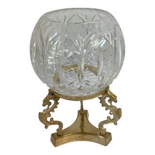 Vintage Dragon Stand With Crystal Rose Bowl For Sale