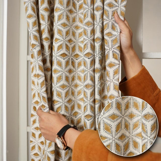 Not Yet Made - Made To Order Fabdivine Block Print Viscose Coloured Linen Ring Curtain Shatkon Size- 54"Wx102"L For Sale - Image 5 of 7