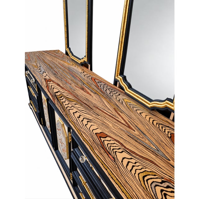 Art Deco Late 20th Century Wood Dresser With Mirrors, Hand Painted Black & Gold Dresser, One of a Kind Statement Furniture For Sale - Image 3 of 6