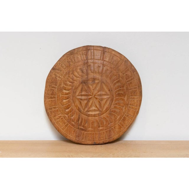 Indian Primitive Carved Wood Round Plate For Sale - Image 3 of 7
