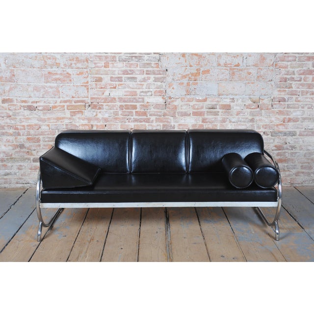 Bauhaus Bauhaus Sofa in Chrome, Steel and Leather attributed to Robert Slezak, Czech, 1930s For Sale - Image 3 of 13