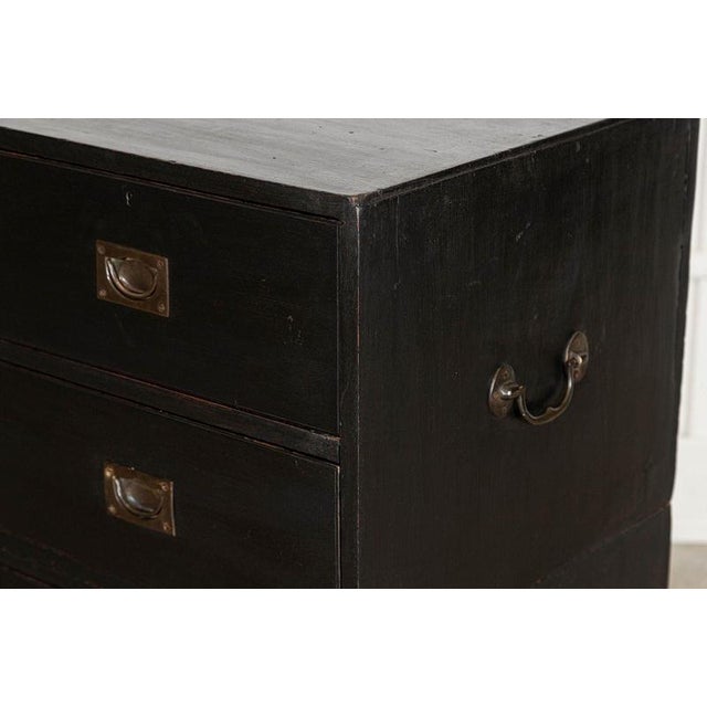 Large 19th Century English Ebonised Teak Campaign Chest Drawers, 1880 For Sale - Image 12 of 16